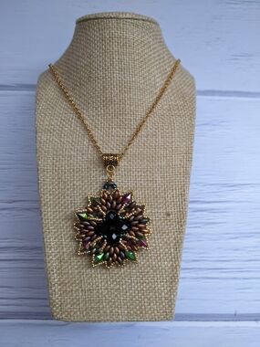 Gold-Tone Multicolor Crystal Floral Pendant Necklace